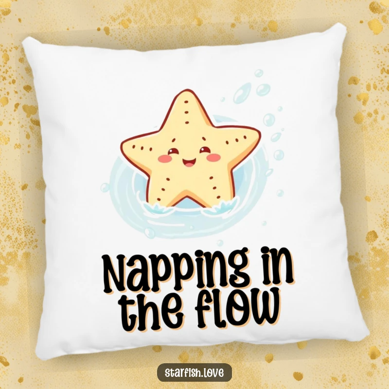 Soft and cuddly pillow featuring a joyful starfish character sliding playfully down a water current, perfect for adding a touch of aquatic adventure to any room.