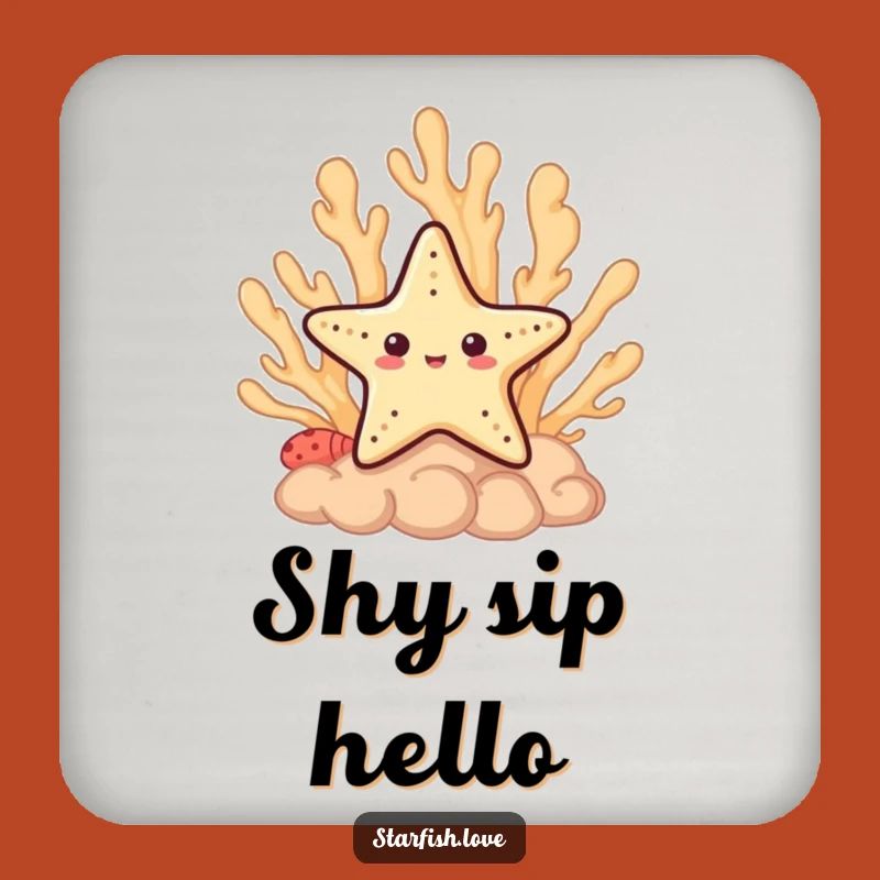 Funny Shy Starfish Drink Coaster: Protect Surfaces, Cute Art, Unique Funny Gift