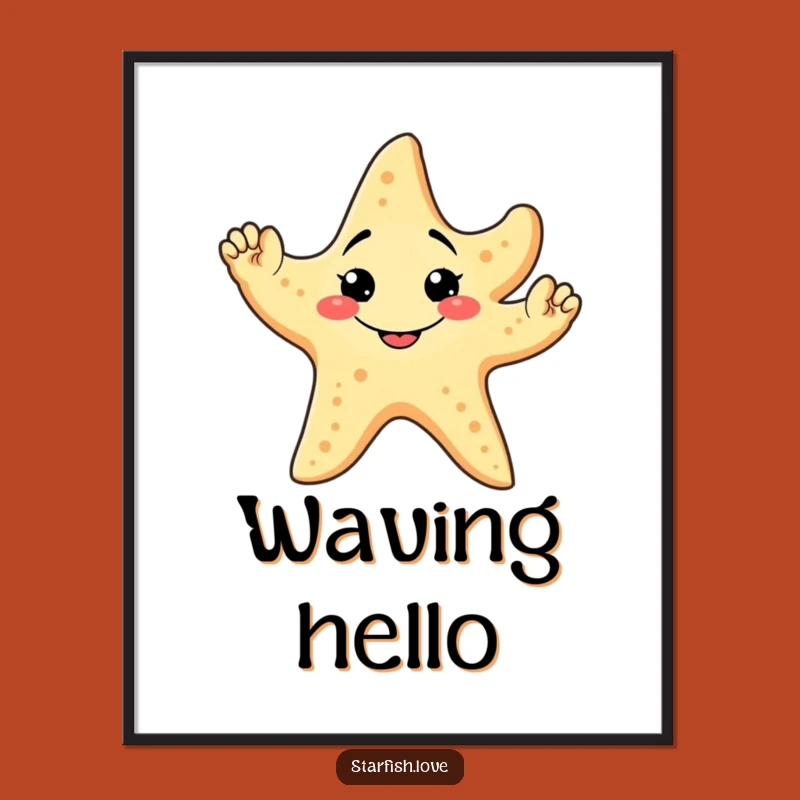 Funny Starfish Wave Poster: Cheerful Art, Friendly Greeting Decor, Unique Funny Gift