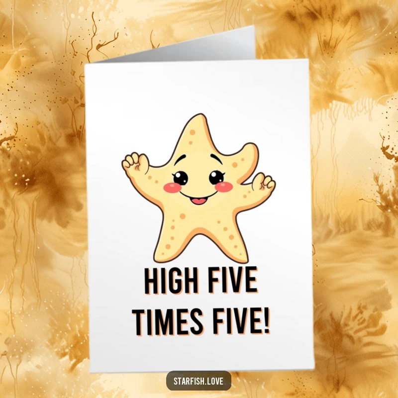 Funny Free Printable Congratulations Card: A cheerful starfish displaying a goofy grin and enthusiastically waving all five of its arms in celebration.
