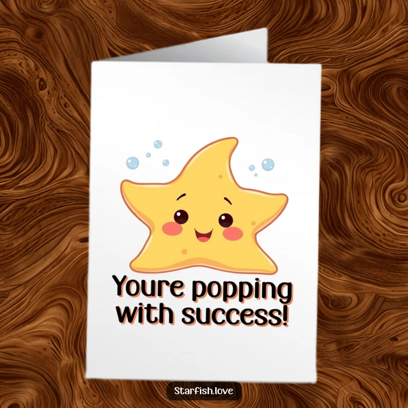 Funny Free Printable Congratulations Card: A cheerful starfish character joyfully sprouting tiny, sparkling bubbles, celebrating success.