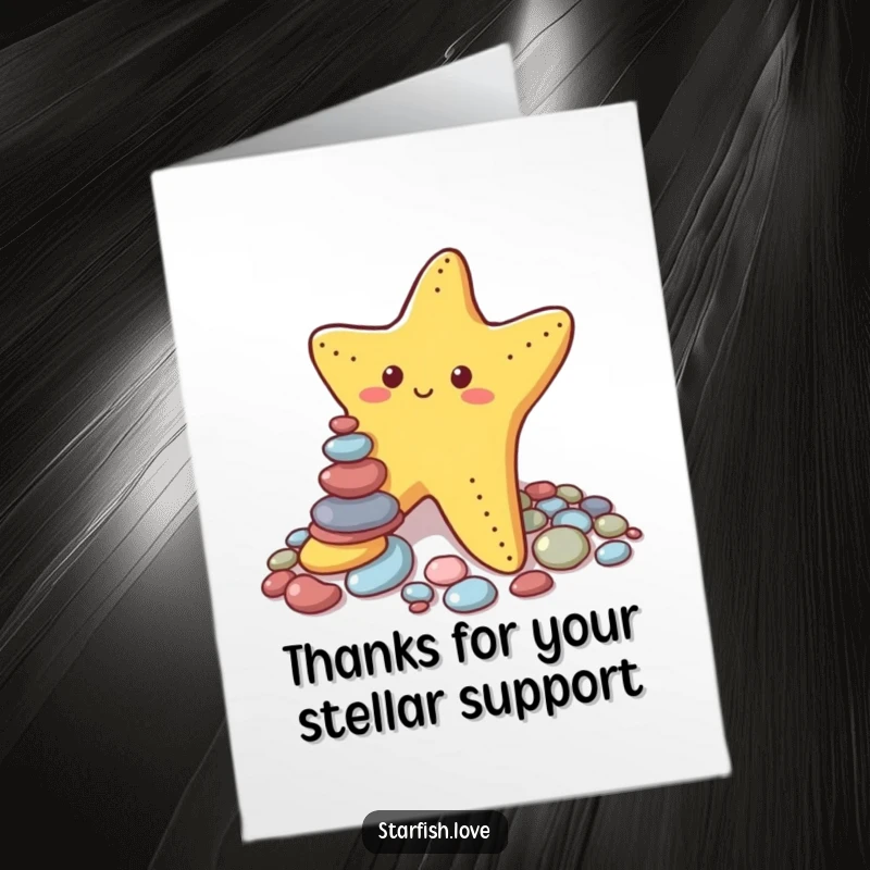 Funny Free Printable Thank You Card: Amusing starfish focused on stacking pebbles, a quirky and humorous way to say thanks, perfect for DIY.